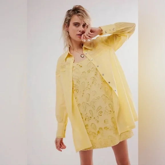 🌼NWT Free People Two Piece Co-ord Set Yellow Floral Eyelet Dress Size XS - Picture 3 of 10